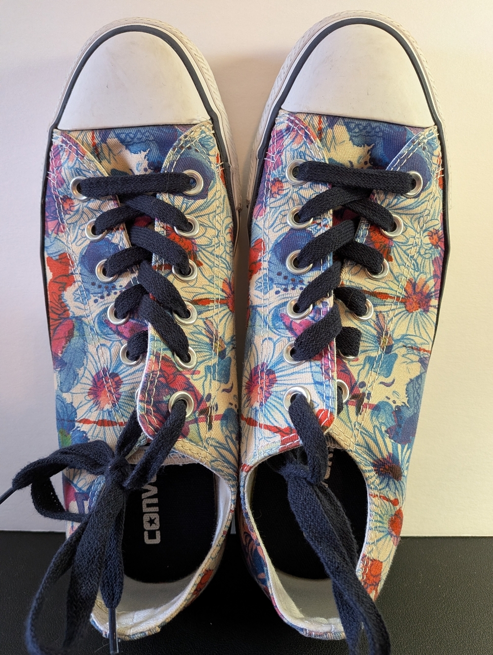 Converse Floral Canvas Low-Top Sneakers - Navy, Red, Blue, Cream